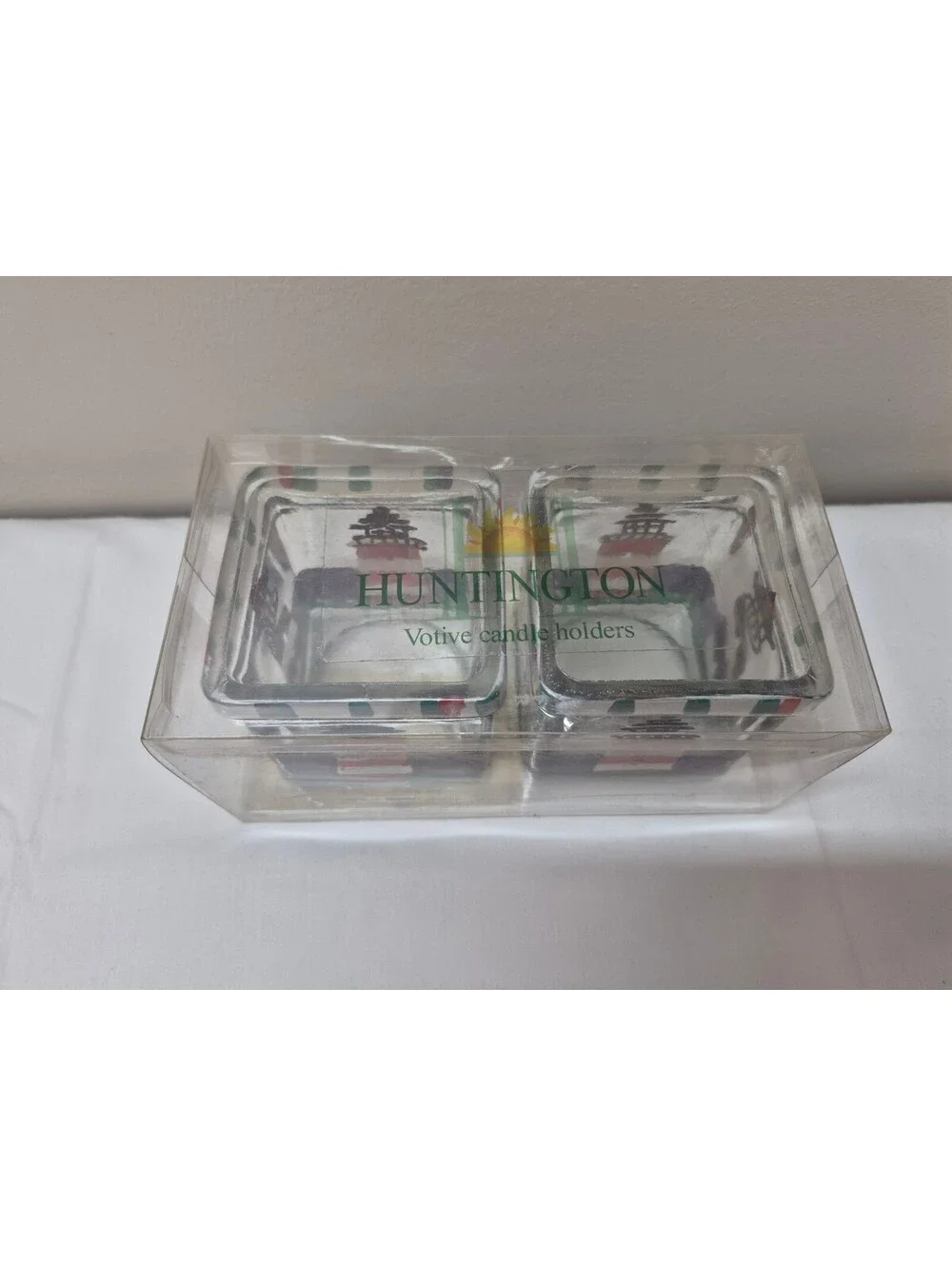 Huntington Set of 2 Lighthouse Hand-Painted Glass Votive Candle Holders J50